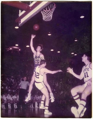 Archival college basketball action during Pete Maravich's LSU career