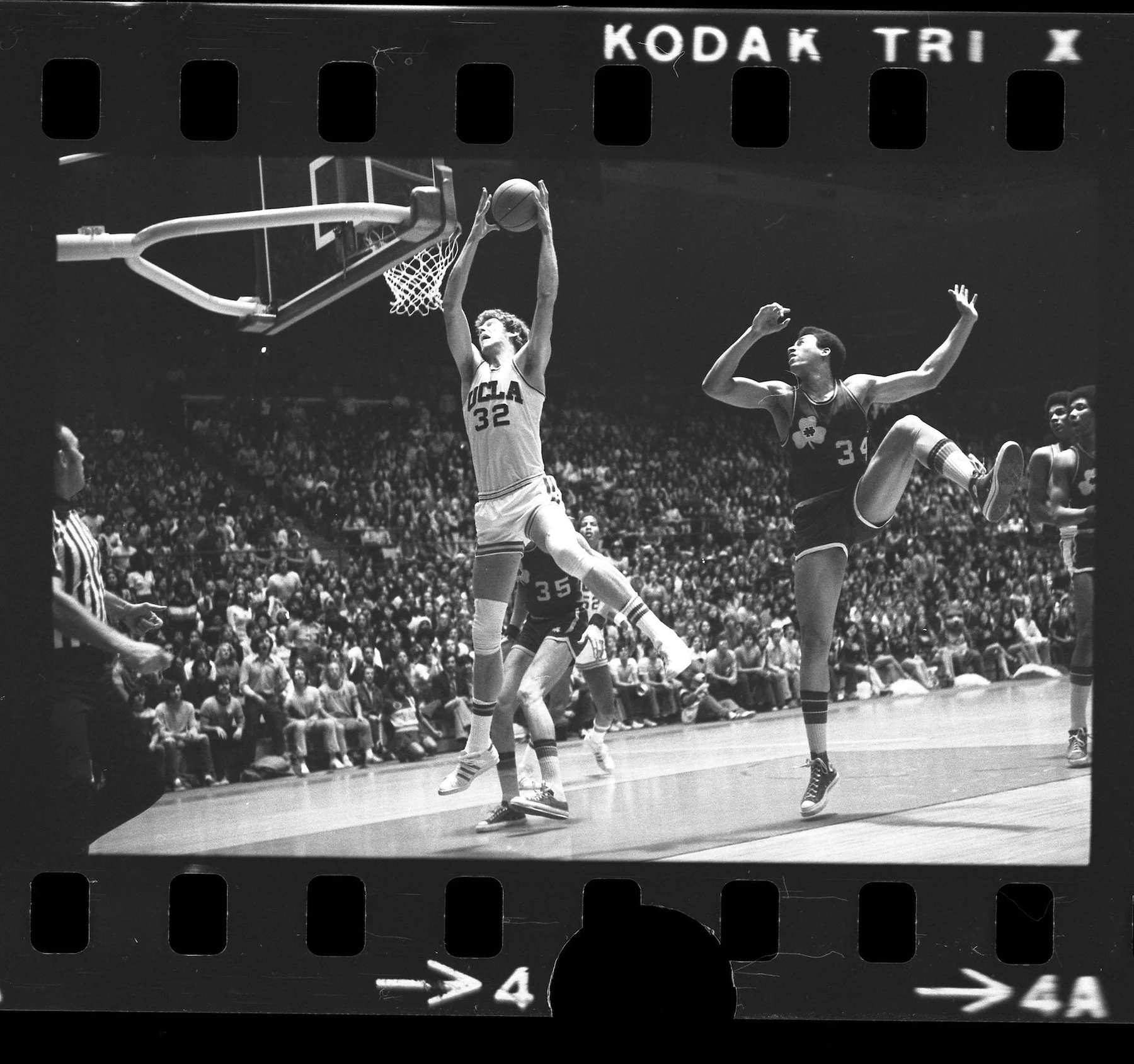 Bill Walton rebounding for UCLA against Notre Dame in 1974